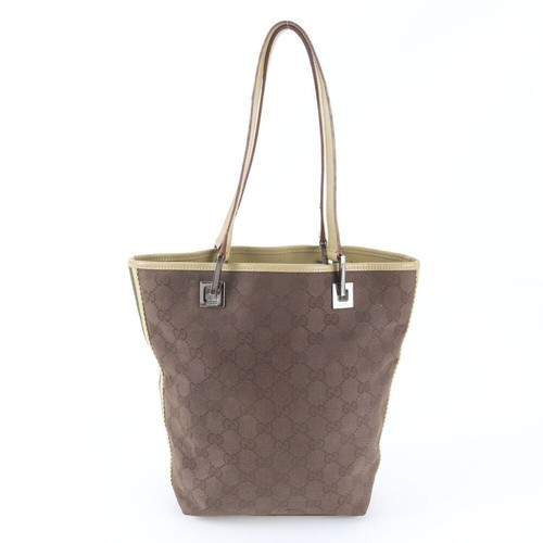 Gucci GG Canvas Leather Tote Handbag Brown Beige Women 31244 Auth