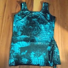 Revolution Dancewear Small Adult Peacock/Black Ruched Tunic Top for Costume