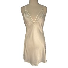 Victoria  s Secret White Lace Slip Dress Satin Bridal Lingerie Rhinestone Size M