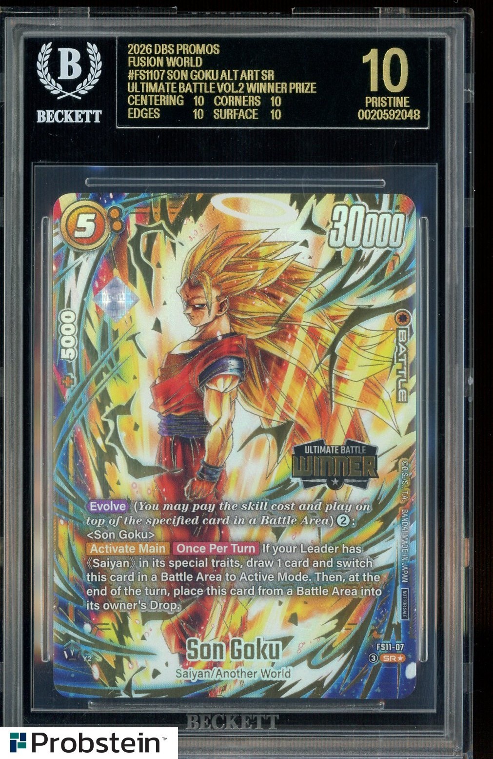 2026 DBS Fusion World Son Goku FS11-07 Ultimate Battle Winner Bgs 10 BLACK LABEL view 1