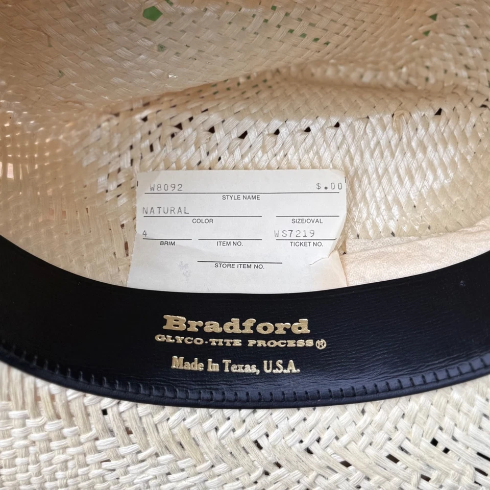 Vintage 80’s BRADFORD TEXAS  COWBOY HAT Woven SIZE 6 7/8 Western Rodeo Straw - Image 4 of 4