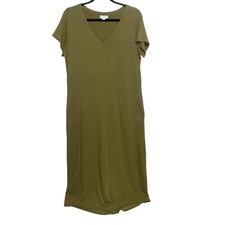 J. Jill Dress Womens Medium Pima Cotton Jersey Stretch Midi Olive Green Pockets