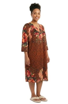 Anthony Richards VTG Leopard Floral Womens XL Mumu Patio Dress 3/4 Sleeve NWOT