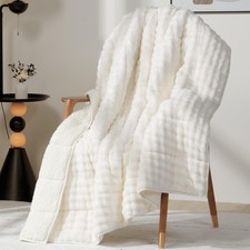 Weighted Blanket 15lbs for Adults, Fluffy Bubble Sherpa Fleece Weighted Blank...