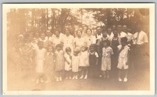 Vtg B&W Snapshot Large Family Group Portrait Outdoors Woods Trees 1920s