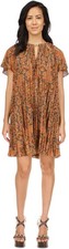 Michael Kors Paisley Chain Pleated Mini Dress In Bright Terracotta Size P/M