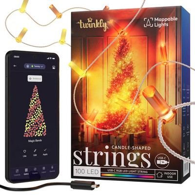 Twinkly Strings USB-C Candies - 100 RGB-LEDs, Kerzen, 6 m, transparentes Geflech