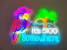 16"x13" It's 5 O'clock Somewhere Parrot Pub LED Neon Sign Dimmer USB Powered