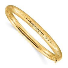 Real 14K Yellow Gold 4/16 Oversize Florentine Engraved Hinged Bangle Bracelet