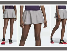 NWT ADIDAS Women's Escouade Tennis Skirt Gray  White  Coral Red Shorts DW8699