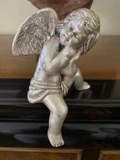 Vintage GW 925 Sterling Silver Weighted Seated Cherub Figurine Victorian6.5"Tall