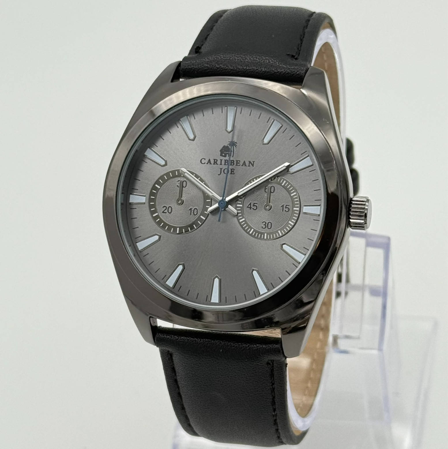 Unworn Men's CARIBBEAN JOE Dark Gray 42mm Classic Quartz Watch, Black Band, Runs