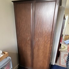 Brown Wooden 2-Door Freestanding Wardrobe Hinged Doors Ring Pull 175cm