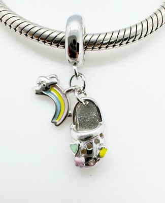 Clog Schuh Dangle Charm Mode Regenbogen Echt 925 Sterling Silber  