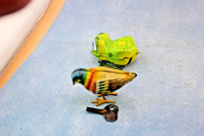 TWO VINTAGE WINDUP TOYS GERMAN MADE PECKING BIRD  JAPAN FROG