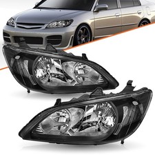 For 2004-2005 Honda Civic Black Housing Clear Headlights Assembly Pair 04-05