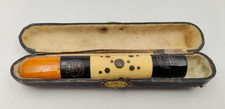 Antique Cheroot Holder Cigarette Holder in Case w/ Metal Inlay Decoration  -AF