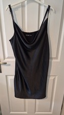 Nasty Gal Collection Black Satin Cowl Neck Mini Dress Size 16