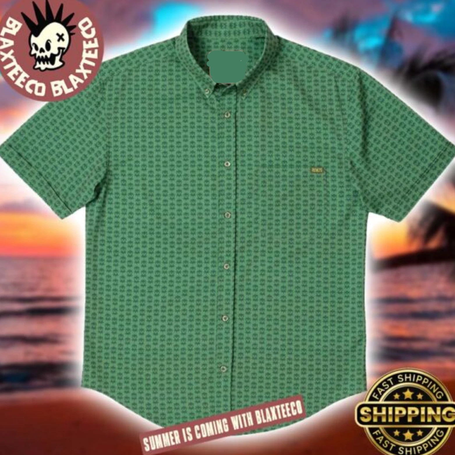 Disney The Muppets Kermit the Frog Going Green Sleeve Hawaiian Shirt Reprint