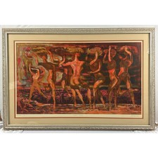 Phil Paradise Dawn Revel Signed Serigraph Edition 56 Mid Century Modern Framed