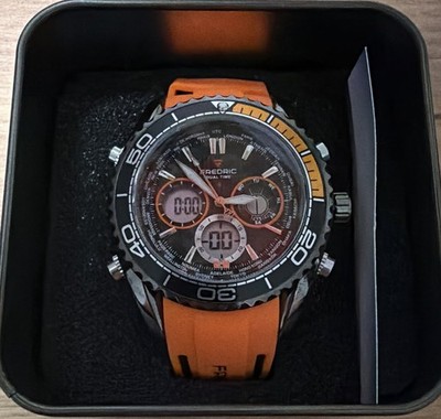 FREDERIC Dual Time Armbanduhr Quarz Analog/Digital Schwarz-Orange Kunststoff
