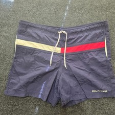 Tommy Hilfiger Men s Swim Trunks XL Navy Red Beige Logo Drawstring Mesh Lined