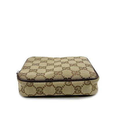 Gucci Mini Shoulder Bag Pouch GG Canvas Leather Khaki Beige Used