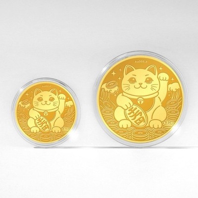Lucky Maneki-Neko Cat 999.9 Fine Gold Coin (24K) 0.05g K-Gold | eBay