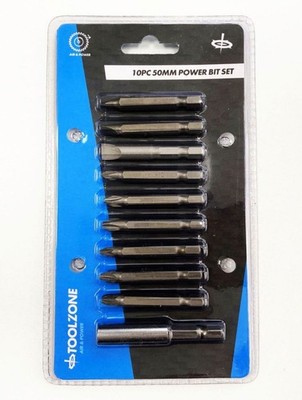 Toolzone Power Bit Set Crv Single Ended 10pc Slot 4-8mm Ph 1-3 Pz 1-3 - Toolzone