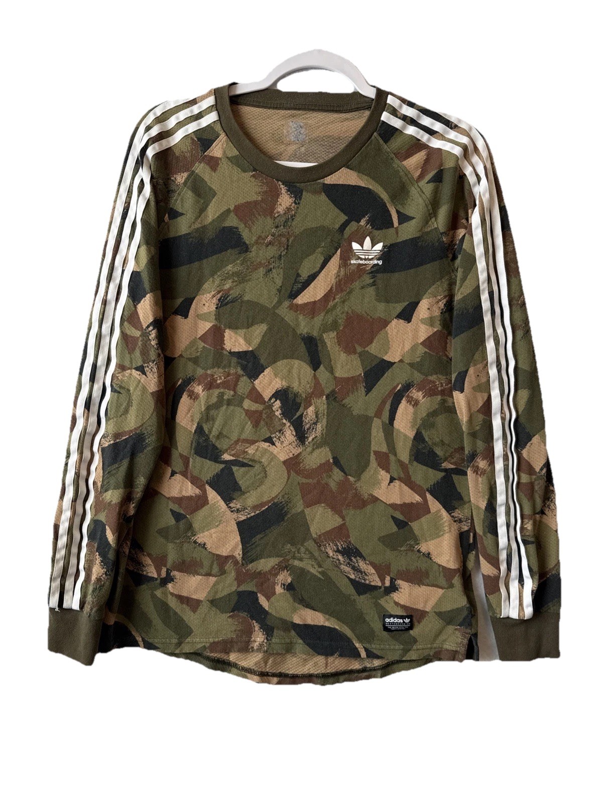 Adidas Climalite 3 Stripe Skateboarding Camo Long Sleeve Top