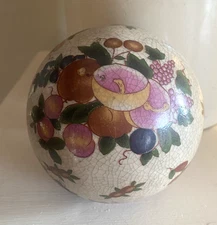 Large Porcelain Carpet Decorative Ball Crackled Beige Fruit Floral Vintage 4"