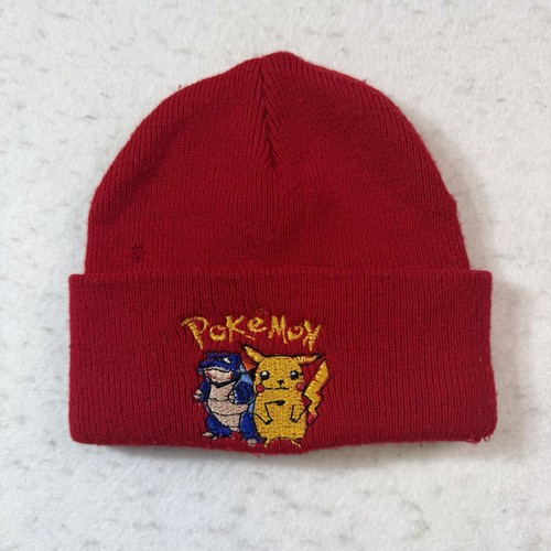 Pokemon Beanie Vintage Cap Hat Pikachu Blastoise Embroidered Red Nintendo Small