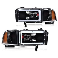 LED Strip Headlight for Dodge Ram 1500 94-01 2500 3500 94-02 Clear Lens Black Am