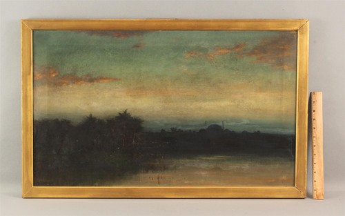 Antique Signed Orientalist Mosque Tonalist Landscape Impressionist Oil Painting