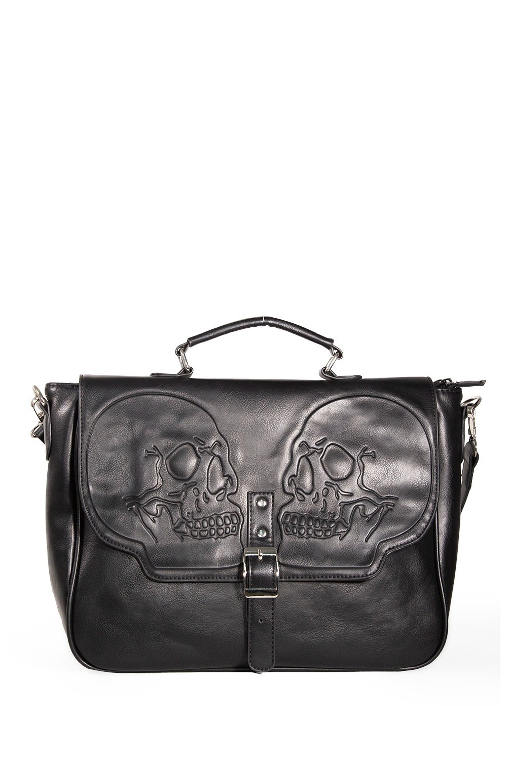 BANNED Apparel Black Gothic Punk Emo Embossed Skulls Fire Armour Shoulder Bag