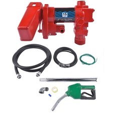 USED 12V 15GPM Fuel Transfer Pump with Discharge Hose and Automatic Green Nozzle