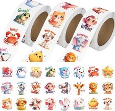 3 Rolls Animal Stickers for Kids, 1500 PCS 1.0 Inch, Farm/Ocean/Wild Animals