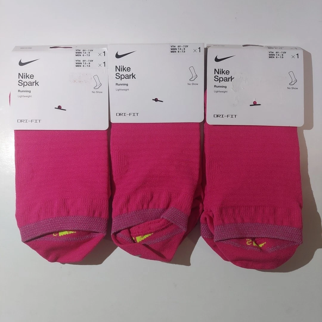 PACK OF 3 Nike Size m6-7.5/w7.5-9 Dri-FIT Spark Cushioned Running Socks No Show