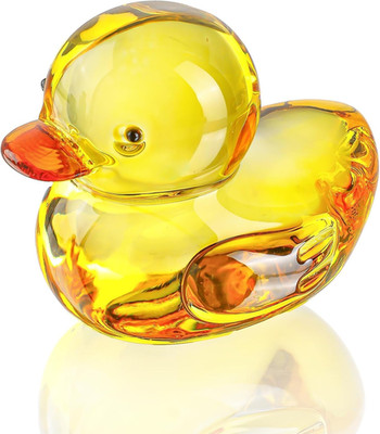 Mini Glass Rubber Ducky Figurine for Home Decor, Cute Crystal Yellow Duck Paperw