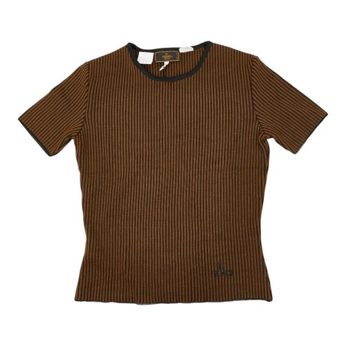 Fendi, Fendi short sleeve ribbed knit T shirt size 40 black brown wool rayon viscose wo