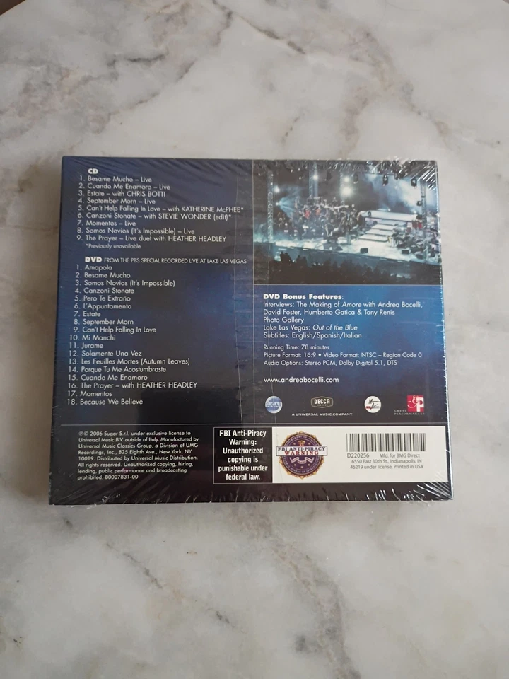 Andrea Bocelli Under the Desert Sky Lake Las Vegas 2006 CD + DVD Set NEW SEALED - Image 2 of 2