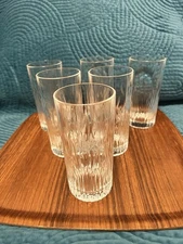 ROYAL CRYSTAL ROCK (RCR) "FIRE" Highball TUMBLERS CLEAR Embossed Cocktail - 6