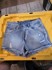 BlankNYC The Astor Cut-Off Denim Shorts Light Wash Distressed Raw Hem Size 29