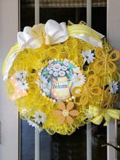 Summer/Everyday Wreath Deco Mesh Yellow Wood ...