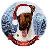Holiday Pet Gifts Fox Terrier Brown/White Dog Santa Hat Porcelain Ornament