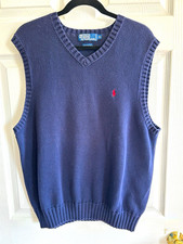 Vintage 90s Polo Ralph Lauren Sweater Vest XL Navy Blue Knit Heavy Cotton Pony