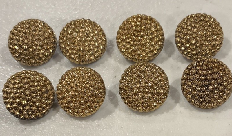 8 Vintage La Mode Black Glass Gold Bubble Luster Buttons 3/4”