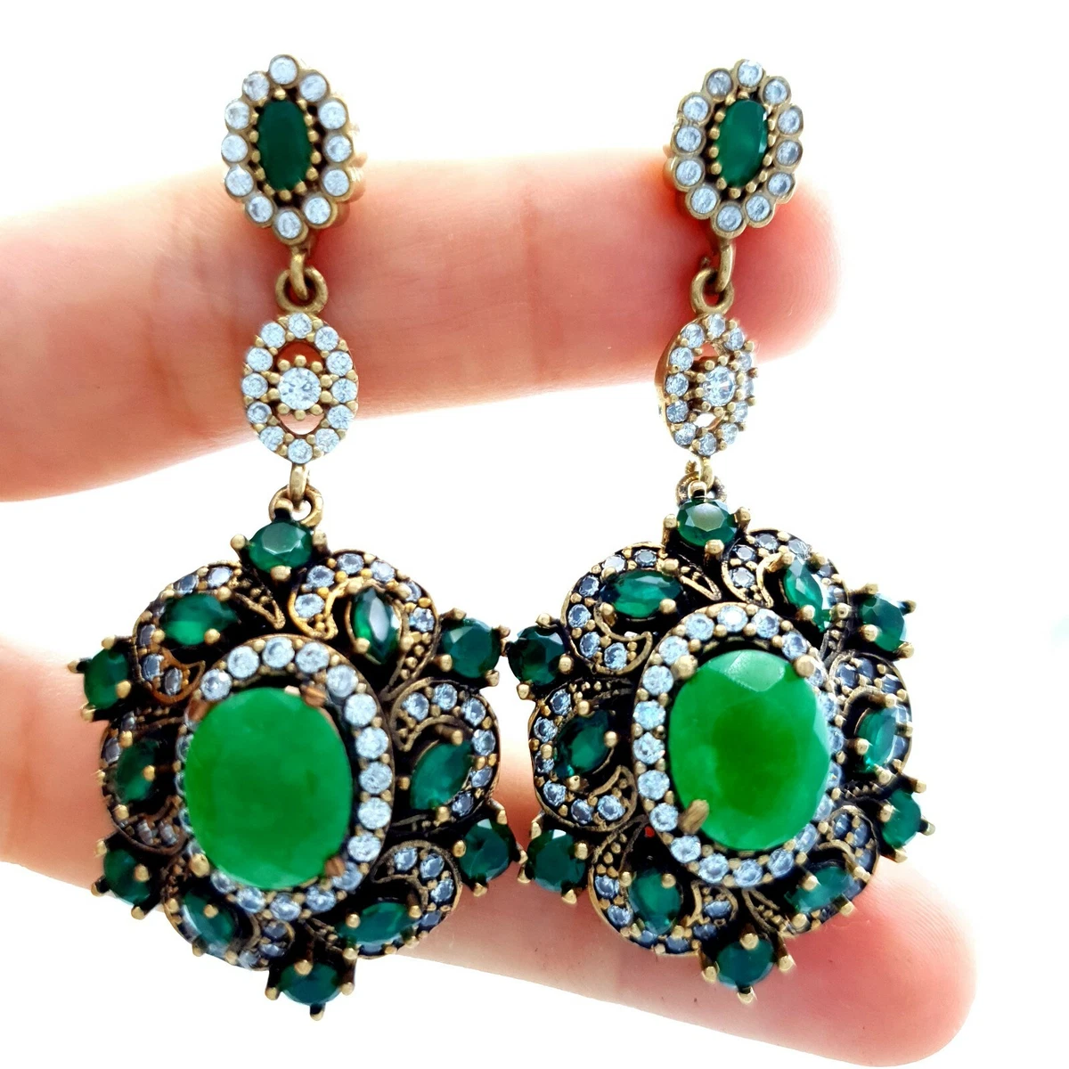 Ottoman Turkish Jewelry Hurrem el Sultan Emerald Earrings Vintage