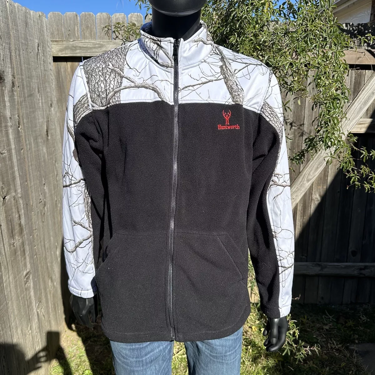 Huntworth Mens Jacket Size L Fleece White Camouflage Quarter Zip