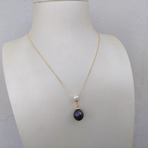 45cm Natural AAA+ South Sea White + Black Pearl Pendant Necklace 14k Gold P - Imagen 9 de 9